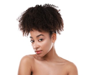 Photo of Portrait of beautiful Brazilian woman on white background