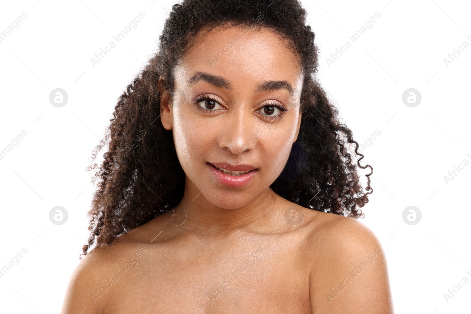 Portrait of beautiful Brazilian woman on white background Photo of Portrait of beautiful Brazilian woman on white background