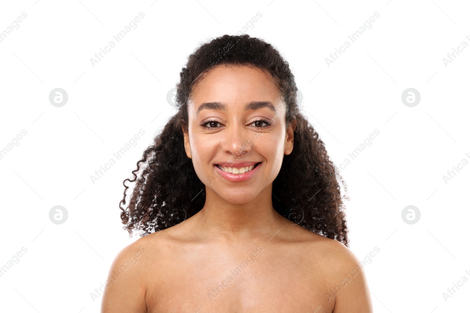 Portrait of beautiful Brazilian woman on white background Photo of Portrait of beautiful Brazilian woman on white background