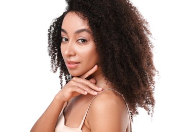Photo of Portrait of beautiful Brazilian woman on white background