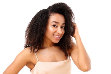 Photo of Portrait of beautiful Brazilian woman on white background