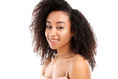Photo of Portrait of beautiful Brazilian woman on white background