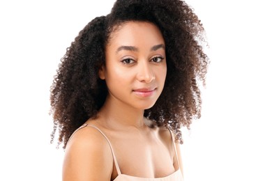 Photo of Portrait of beautiful Brazilian woman on white background