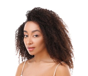 Photo of Portrait of beautiful Brazilian woman on white background
