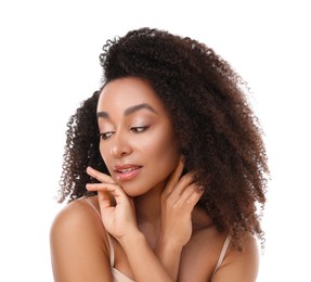 Photo of Portrait of beautiful Brazilian woman on white background