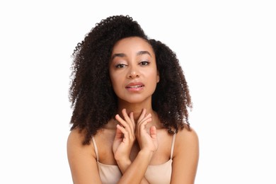 Photo of Portrait of beautiful Brazilian woman on white background