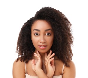 Photo of Portrait of beautiful Brazilian woman on white background