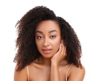 Photo of Portrait of beautiful Brazilian woman on white background