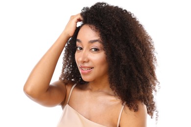 Photo of Portrait of beautiful Brazilian woman on white background
