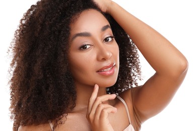 Photo of Portrait of beautiful Brazilian woman on white background