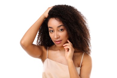 Photo of Portrait of beautiful Brazilian woman on white background