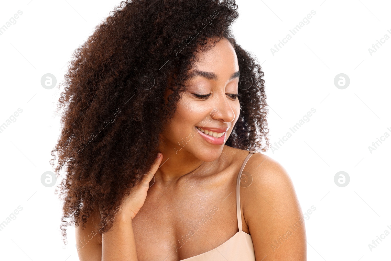 Portrait of beautiful Brazilian woman on white background Photo of Portrait of beautiful Brazilian woman on white background