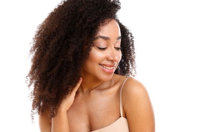 Photo of Portrait of beautiful Brazilian woman on white background