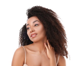 Photo of Portrait of beautiful Brazilian woman on white background