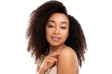 Photo of Portrait of beautiful Brazilian woman on white background