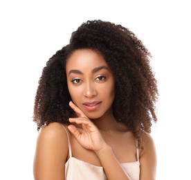 Photo of Portrait of beautiful Brazilian woman on white background