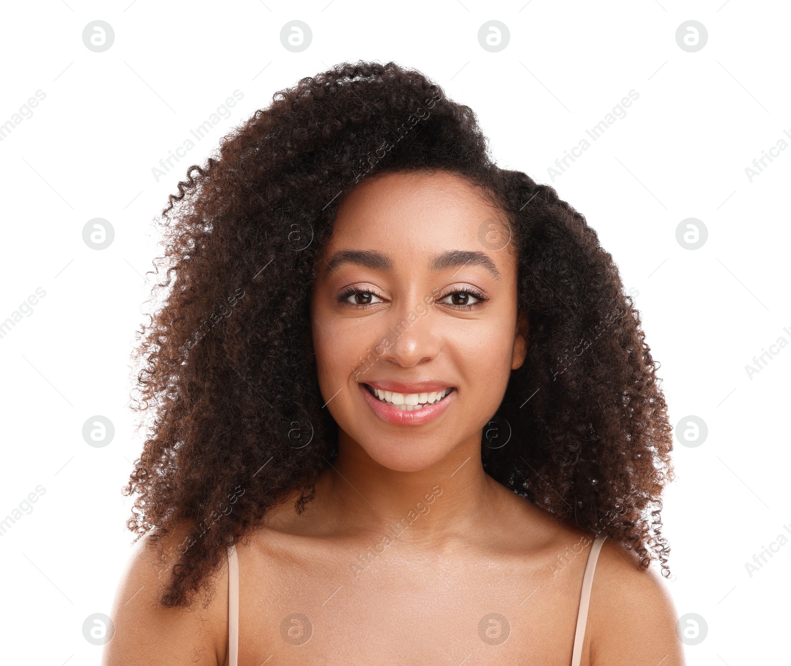 Portrait of beautiful Brazilian woman on white background Photo of Portrait of beautiful Brazilian woman on white background