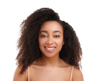 Photo of Portrait of beautiful Brazilian woman on white background