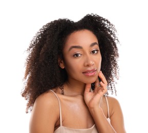 Photo of Portrait of beautiful Brazilian woman on white background