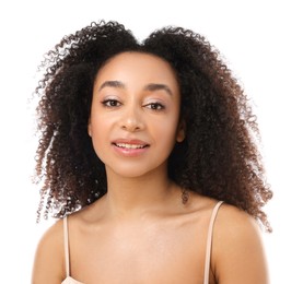 Photo of Portrait of beautiful Brazilian woman on white background