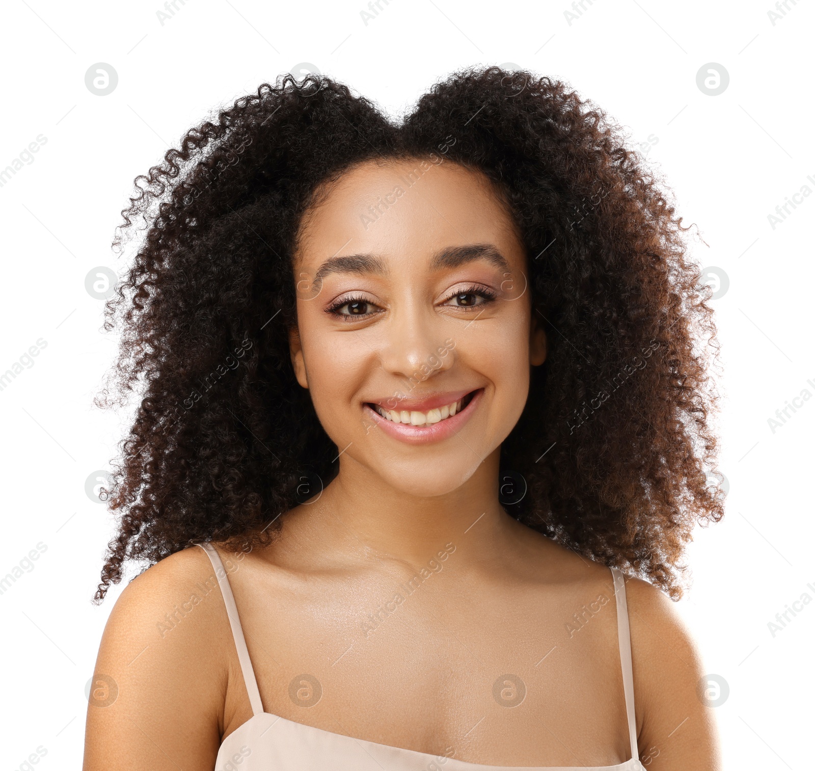 Portrait of beautiful Brazilian woman on white background Photo of Portrait of beautiful Brazilian woman on white background