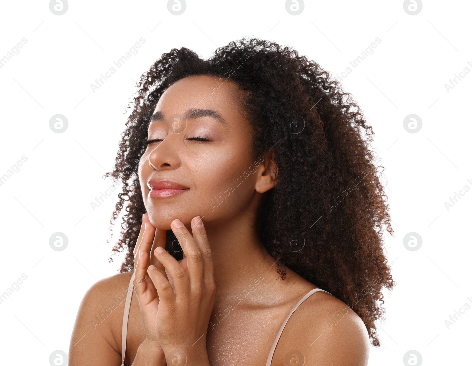 Photo of Portrait of beautiful Brazilian woman on white background