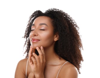 Photo of Portrait of beautiful Brazilian woman on white background