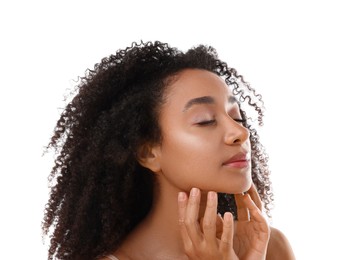 Photo of Portrait of beautiful Brazilian woman on white background
