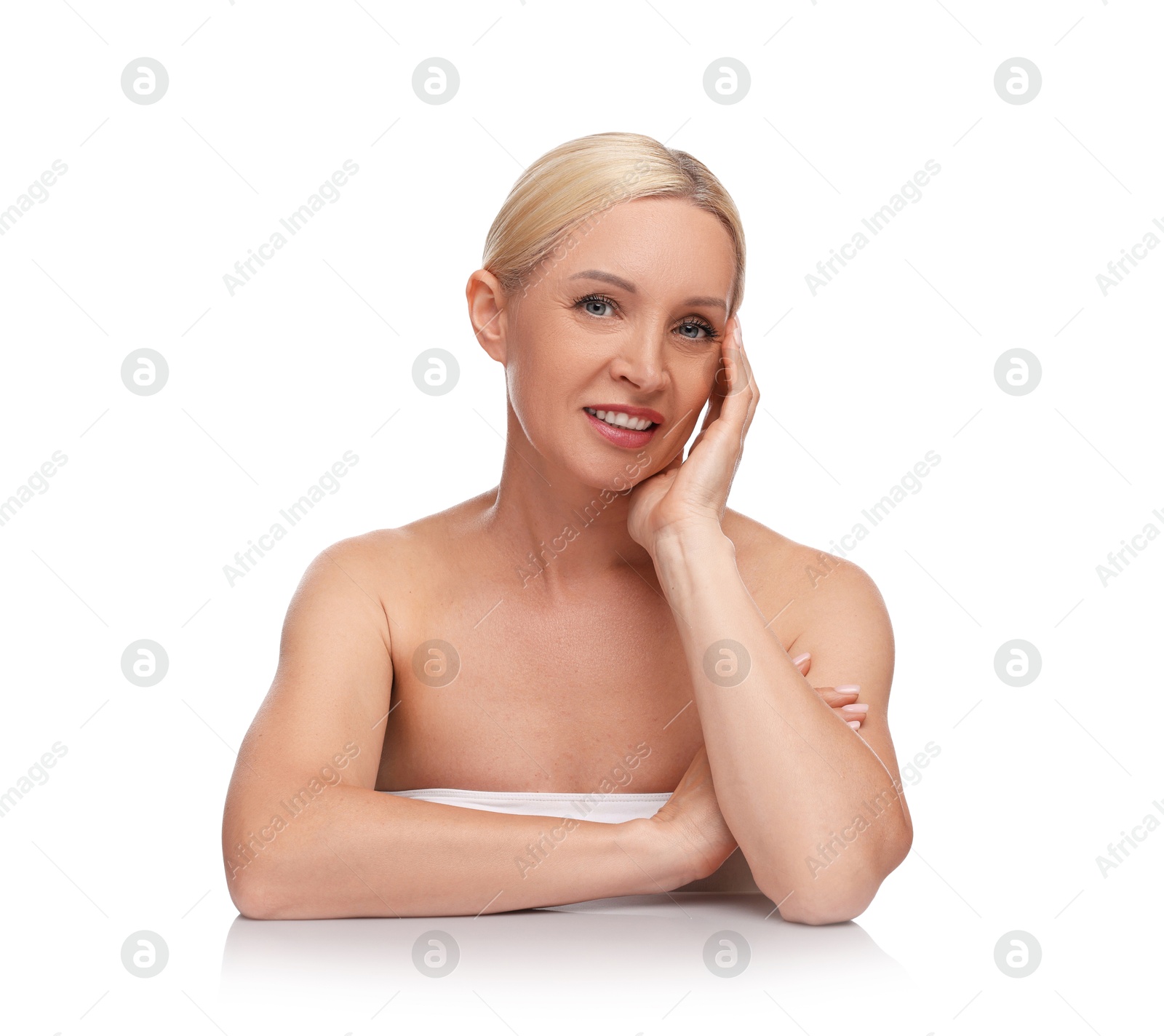 Portrait of beautiful woman on white background Photo of Portrait of beautiful woman on white background