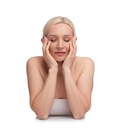 Photo of Portrait of beautiful woman on white background