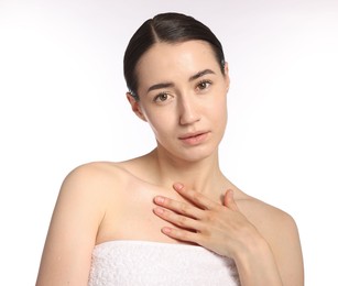 Photo of Portrait of beautiful woman after spa treatment on white background