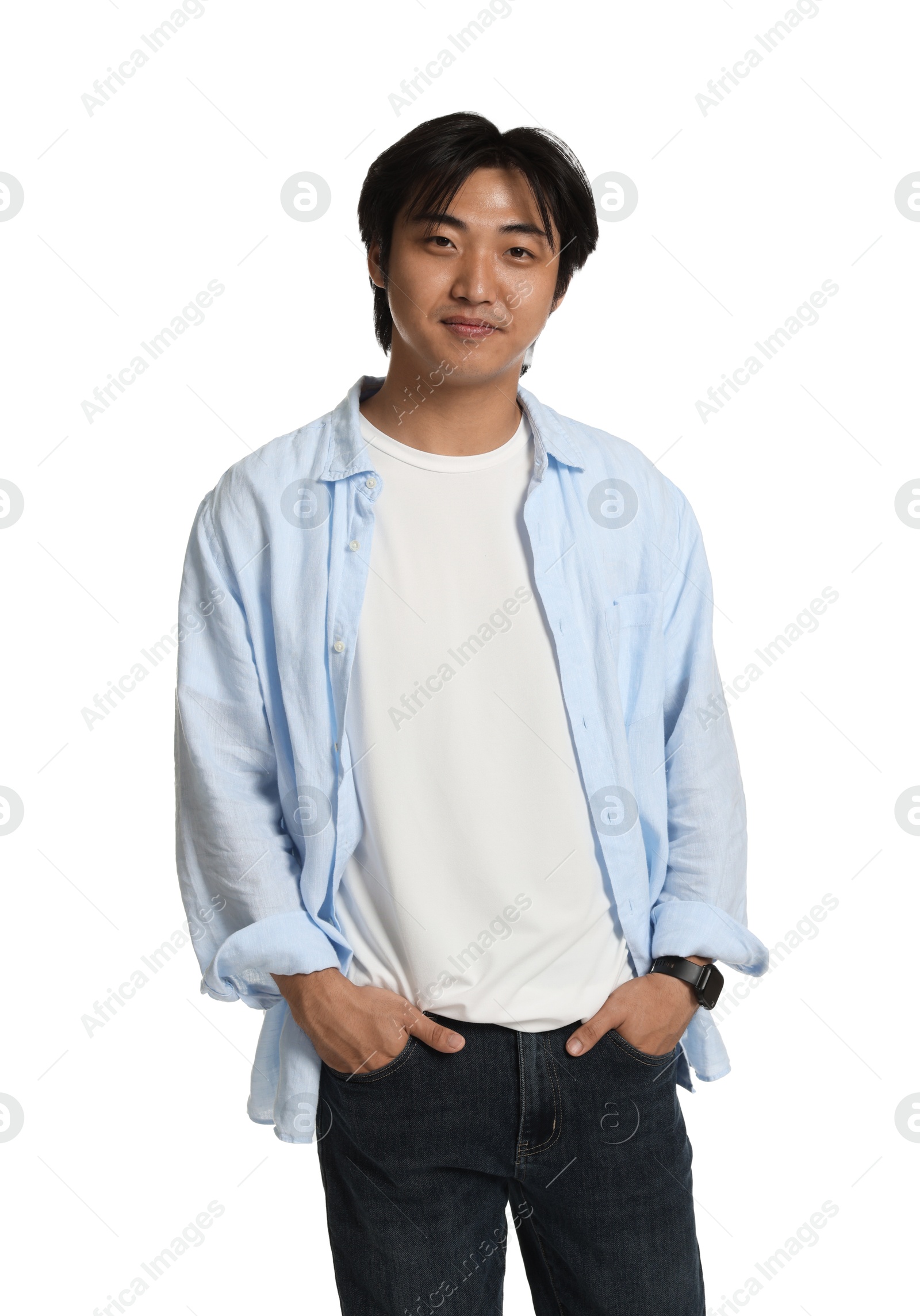 Portrait of handsome Asian man on white background Photo of Portrait of handsome Asian man on white background