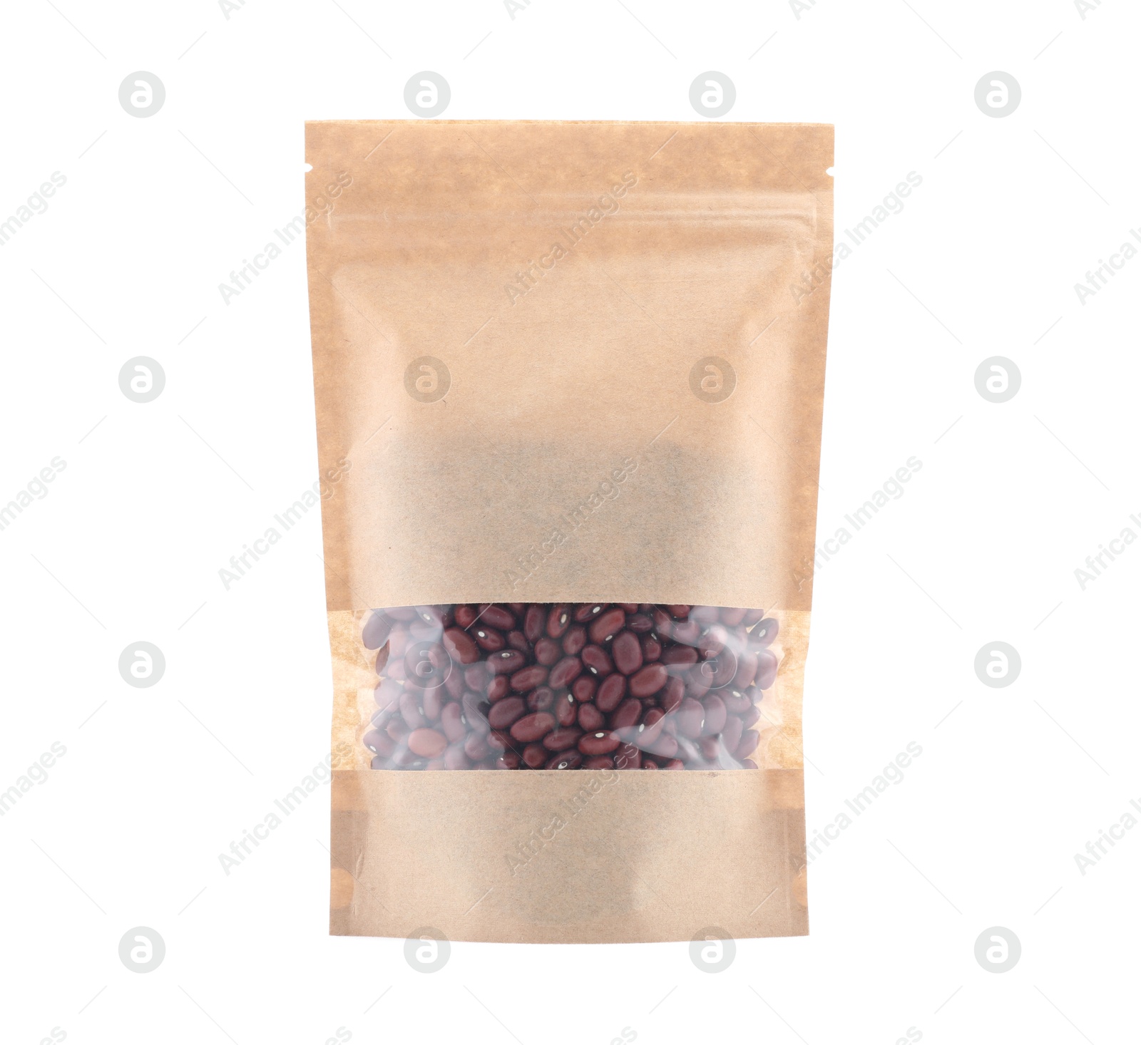 Zipper stand-up pouch with coffee beans isolated on white. Mockup for design Photo of Zipper stand-up pouch with coffee beans isolated on white. Mockup for design