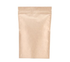Photo of Zipper stand-up pouch isolated on white. Mockup for design