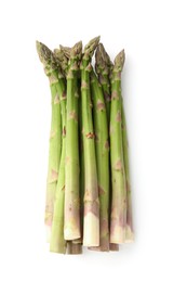 Photo of Fresh raw asparagus spears isolated on white, top view
