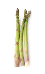 Photo of Fresh raw asparagus spears isolated on white, top view