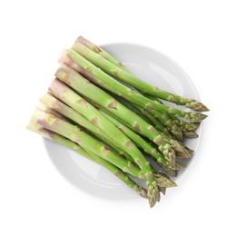 Photo of Fresh raw asparagus spears isolated on white, top view