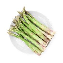 Photo of Fresh raw asparagus spears isolated on white, top view