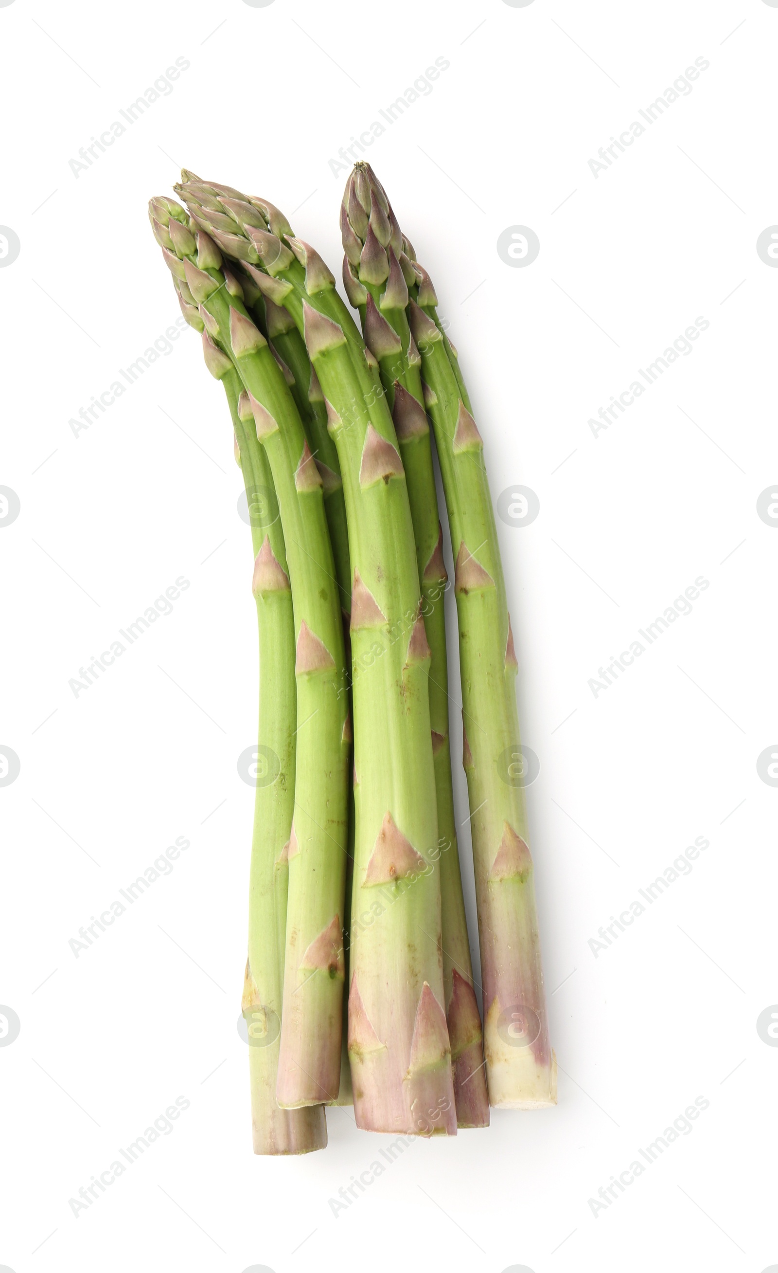 Fresh raw asparagus spears isolated on white, top view Photo of Fresh raw asparagus spears isolated on white, top view