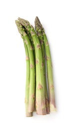 Photo of Fresh raw asparagus spears isolated on white, top view