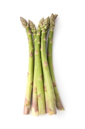 Photo of Fresh raw asparagus spears isolated on white, top view