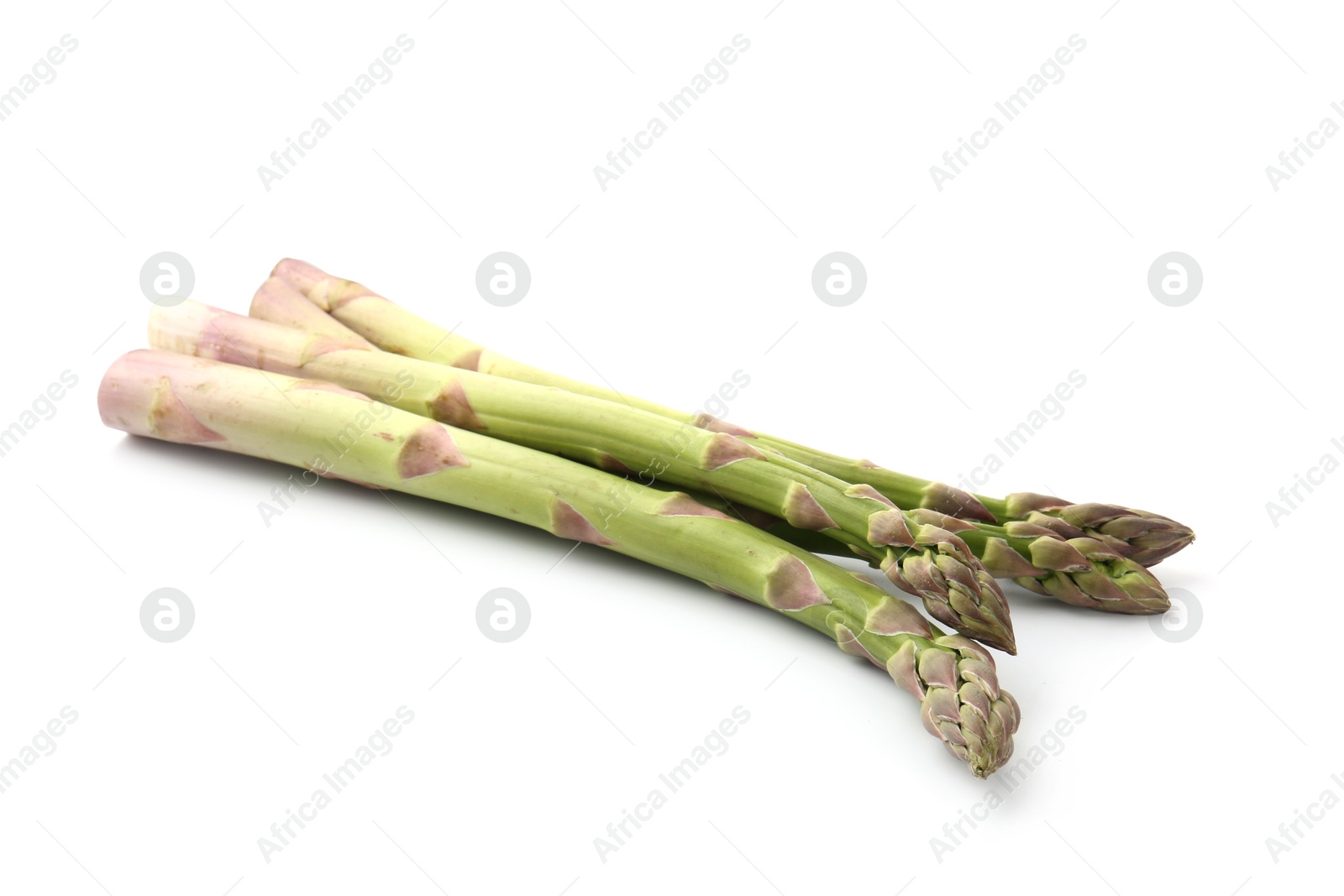 Fresh raw asparagus spears isolated on white Photo of Fresh raw asparagus spears isolated on white