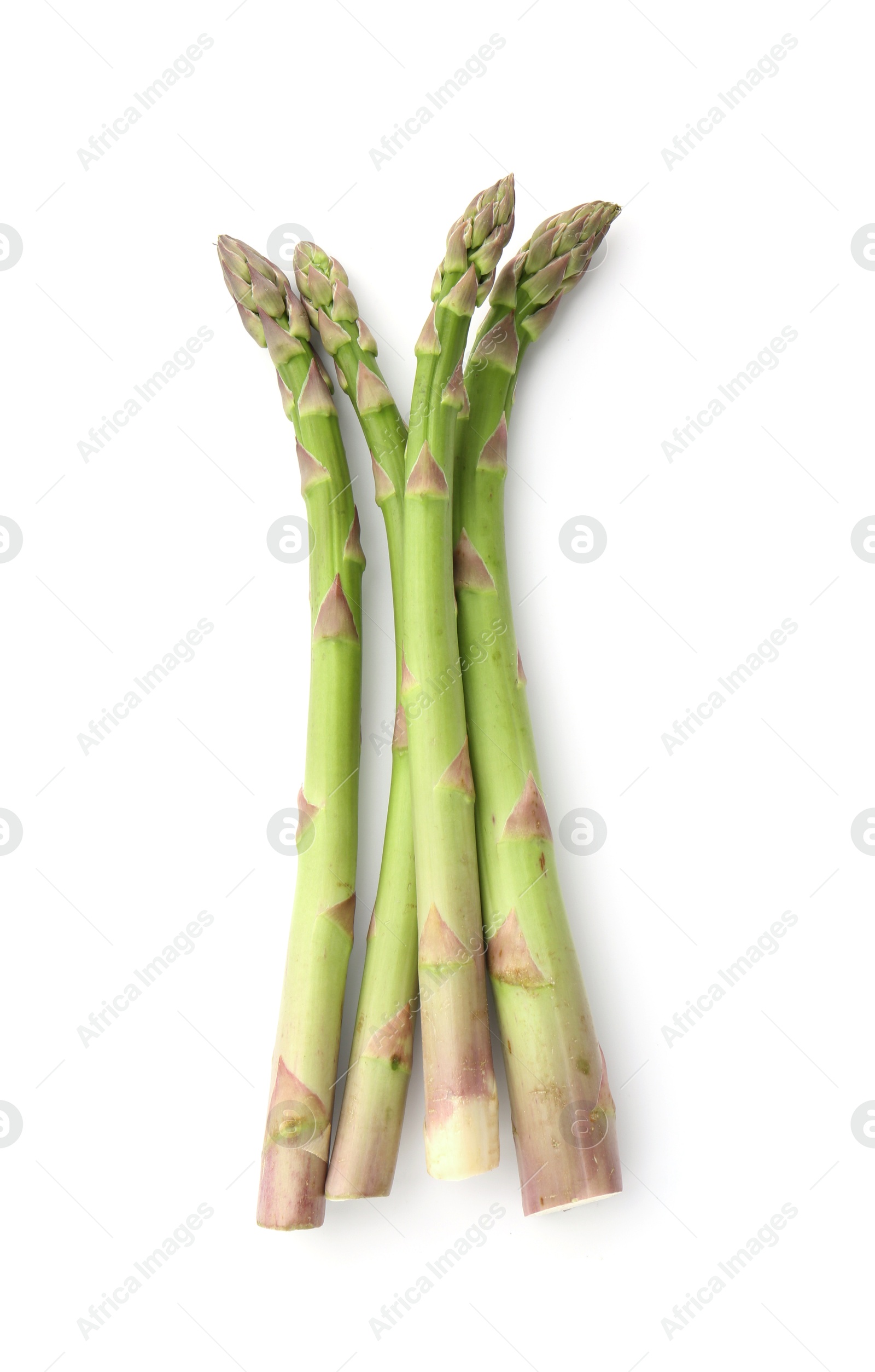 Fresh raw asparagus spears isolated on white, top view Photo of Fresh raw asparagus spears isolated on white, top view