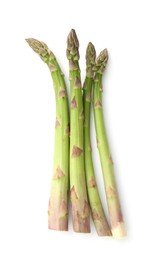 Photo of Fresh raw asparagus spears isolated on white, top view