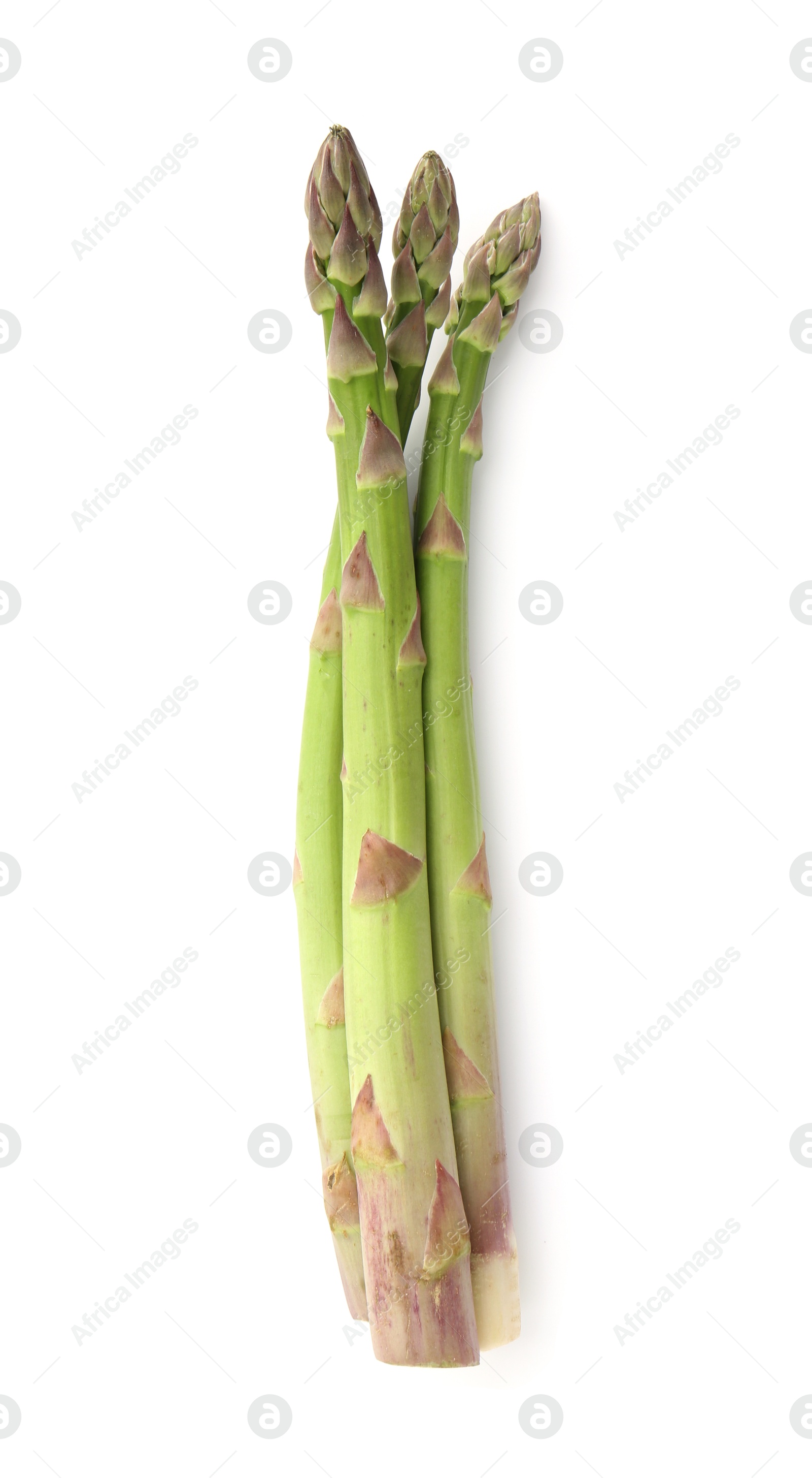 Fresh raw asparagus spears isolated on white, top view Photo of Fresh raw asparagus spears isolated on white, top view