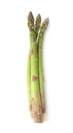 Photo of Fresh raw asparagus spears isolated on white, top view