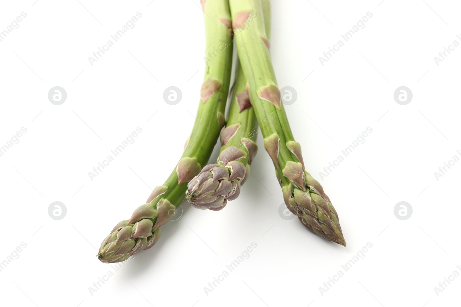 Fresh raw asparagus spears isolated on white Photo of Fresh raw asparagus spears isolated on white