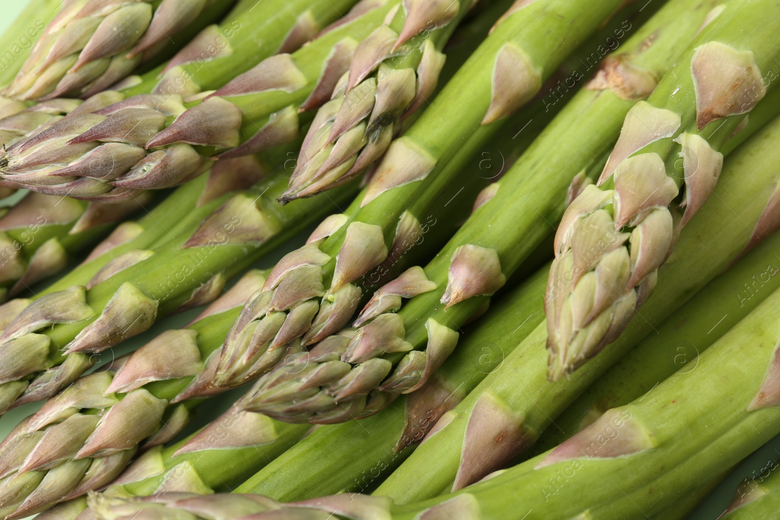 Many fresh raw asparagus spears as background, top view Photo of Many fresh raw asparagus spears as background, top view