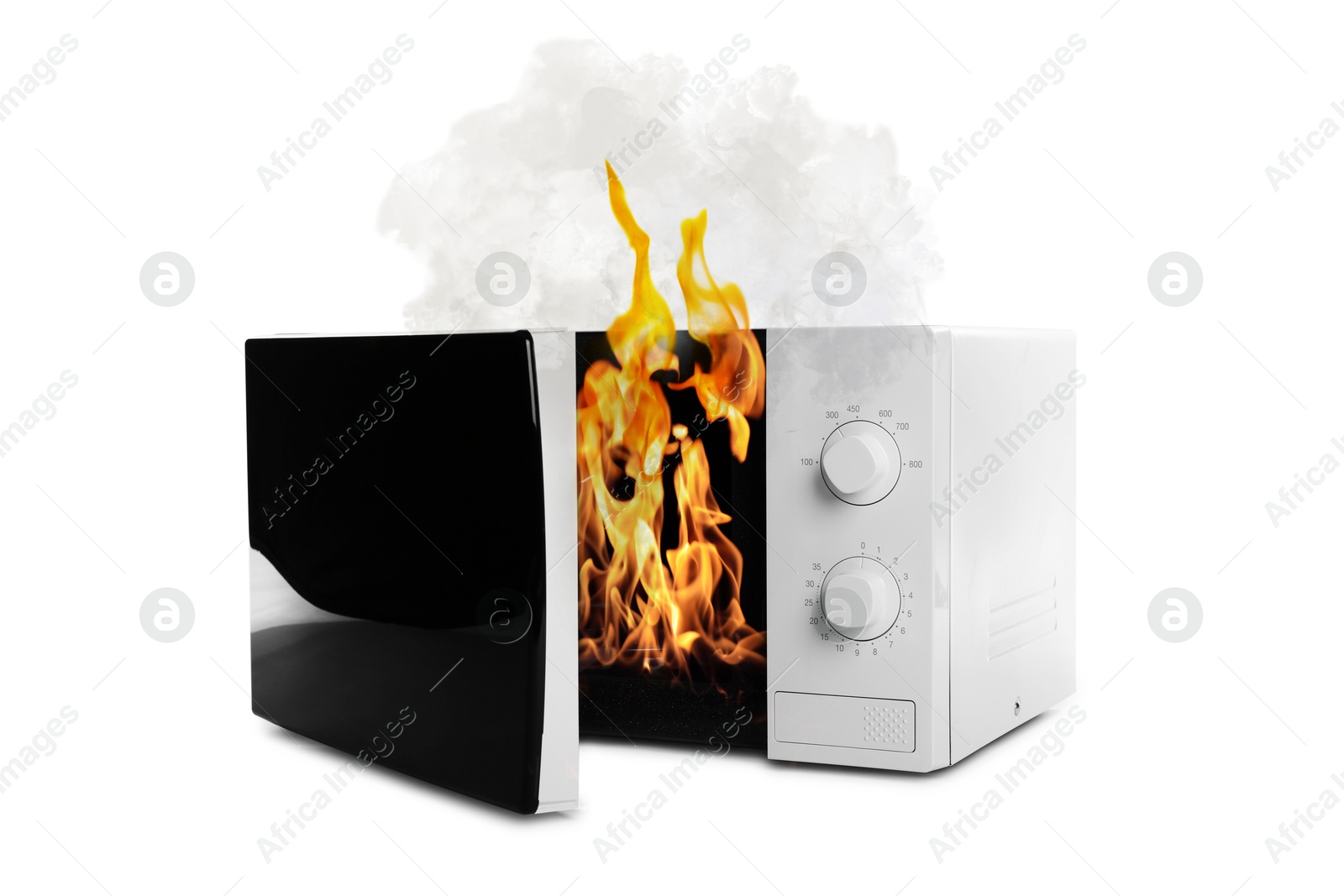 Microwave oven burning inside on white background Image of Microwave oven burning inside on white background
