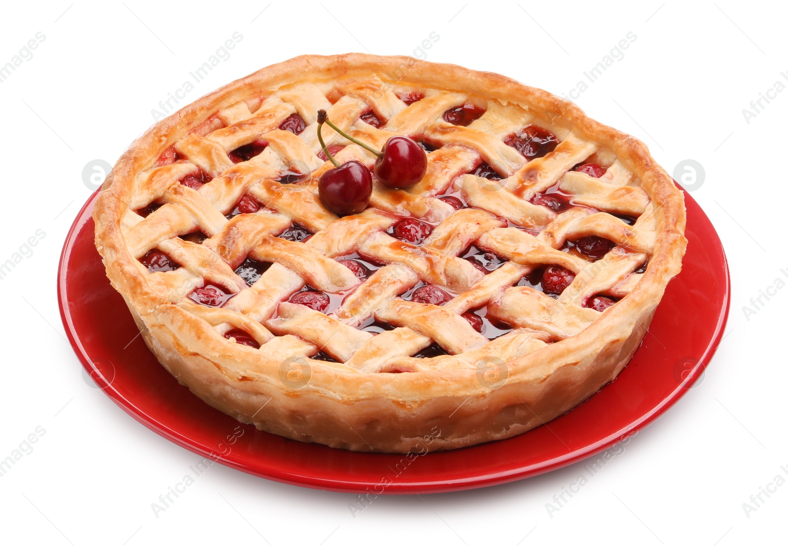 One tasty cherry pie isolated on white Photo of One tasty cherry pie isolated on white